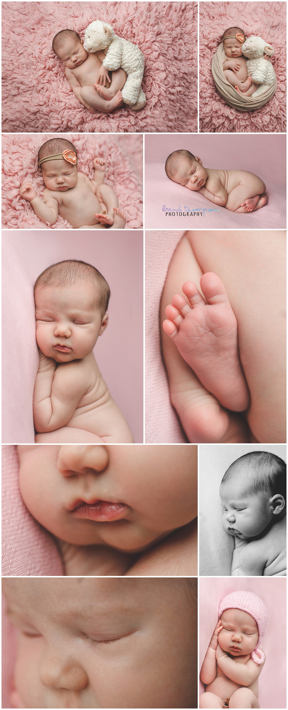newborn baby girl on pink backdrop in a plano photography studio